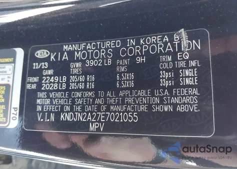 2014 Kia Soul z USA, uszkodzony, nr VIN KNDJN2A27E7021055